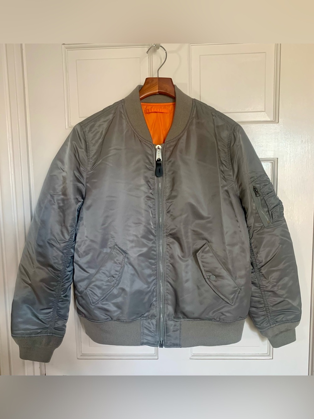 Like-New Alpha Industries MA-1 Reversible Gunmetal Bomber Jacket - Size M